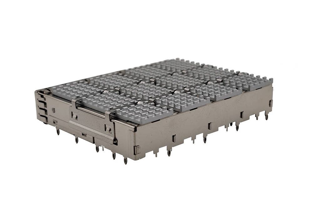 Single layer SFP+10G fiber cage crimping type 1 * 4 four port with heat sink height 12MM