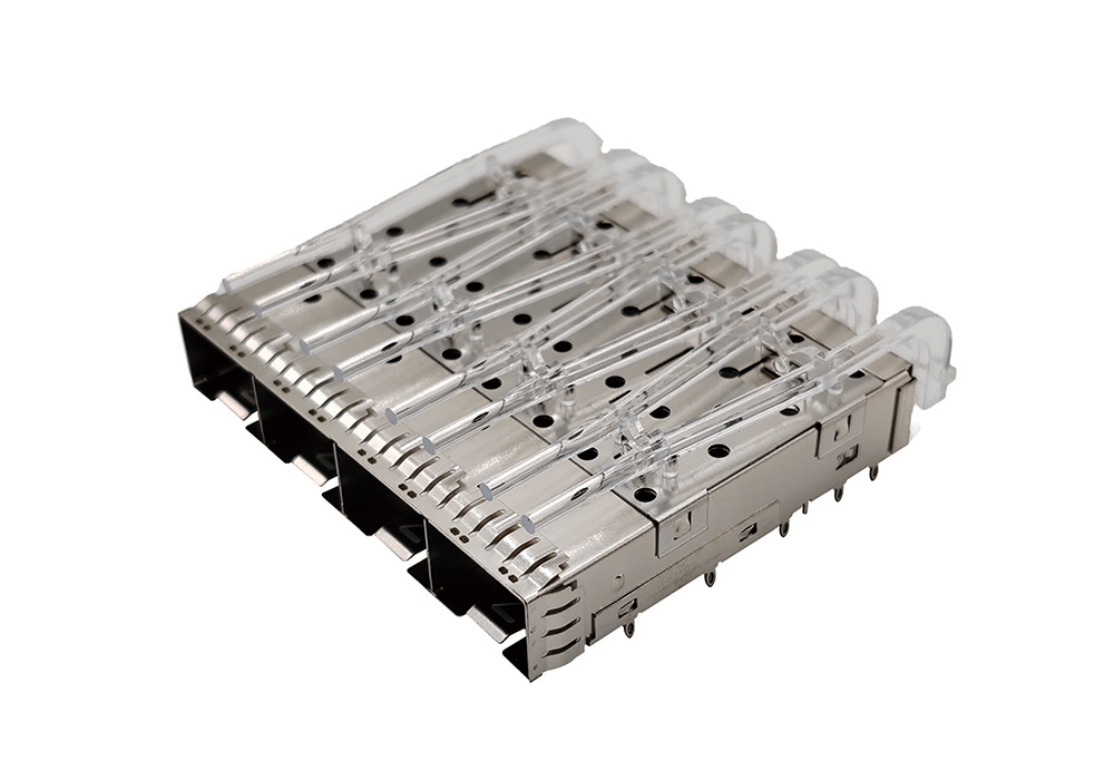 Single layer SFP+10G fiber cage crimping type 1 * 4 with light guide column